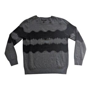 Banana Republic Sweater Womens M Grey Black Wavy Stripe Textured Knit Crew Neck